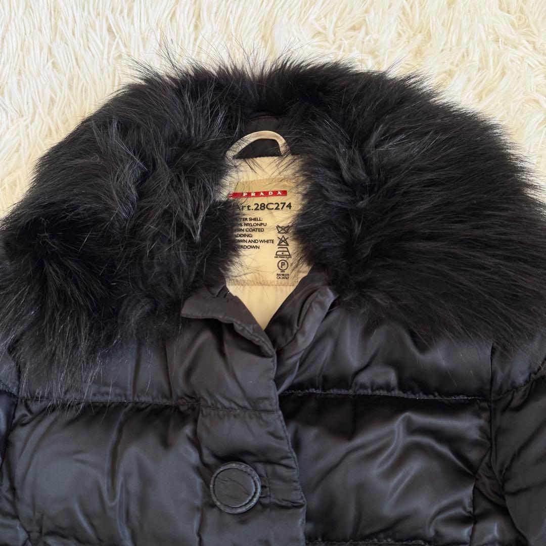 専用　プラダ　ダウンコート　ラクーンファー　ロゴベルト　Lサイズ　ブラック