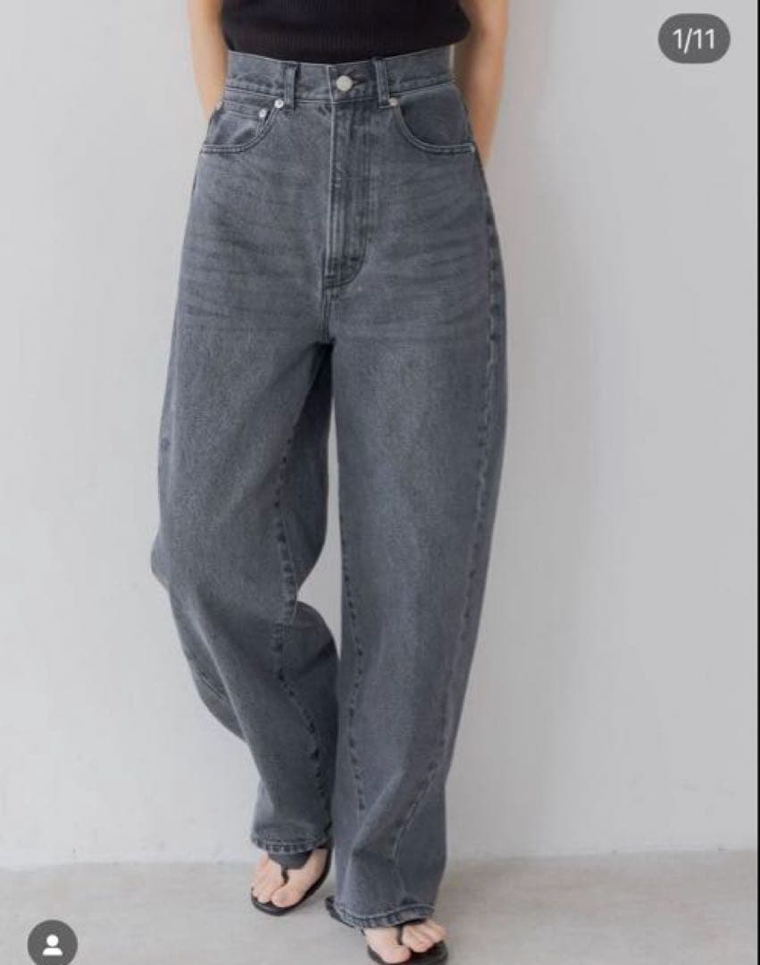 リグリーム カーブワイドデニム ブラックハイウエスト