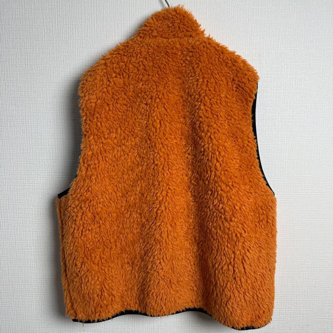 522 STUSSY リバーシブルボアベスト 橙×黒 フリース ストリート 映え