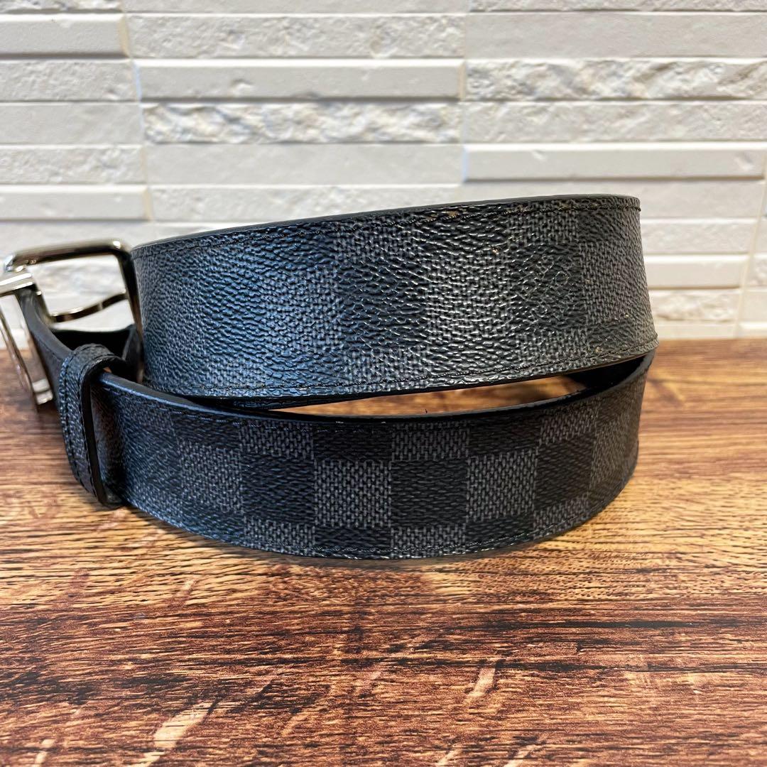 ルイヴィトン ダミエ レザー サンチュール ベルト シルバー金具 ブラック.