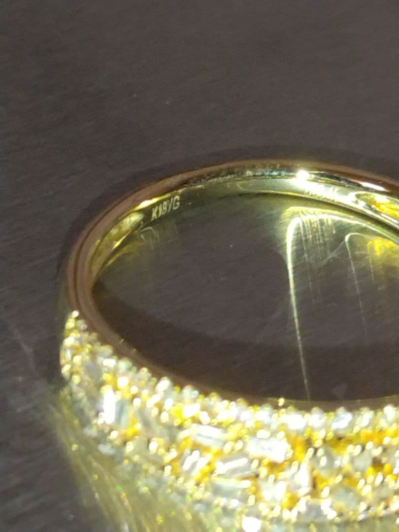 【ご奉仕価格】k18テーパー&ブリリアントカット天然ダイヤモンドパヴェ指輪