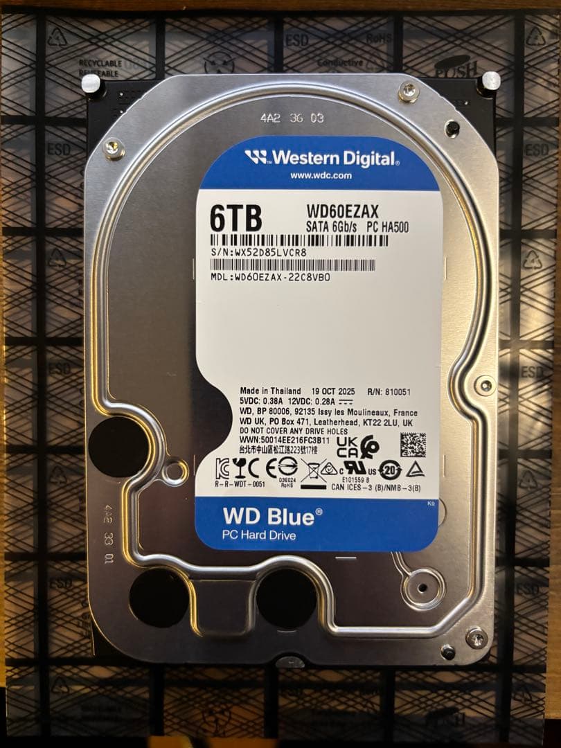 Western Digital WD60EZAX 6TB 使用時間0時間