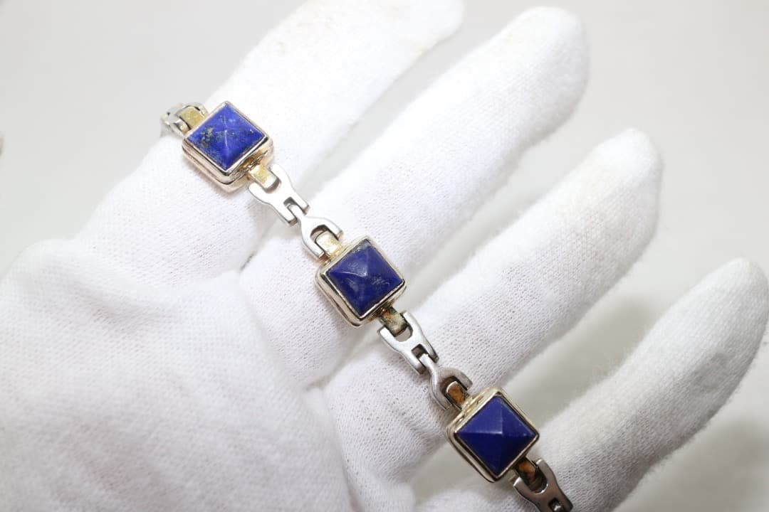 シルバー 925 ブレスレット 青石付き 18cm