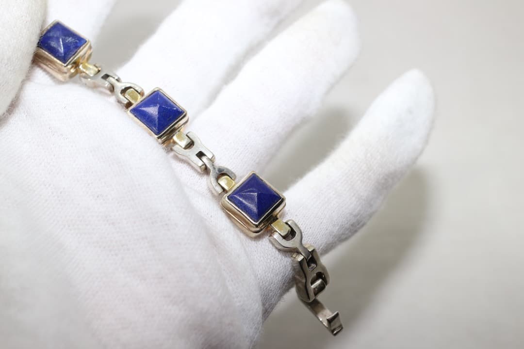 シルバー 925 ブレスレット 青石付き 18cm