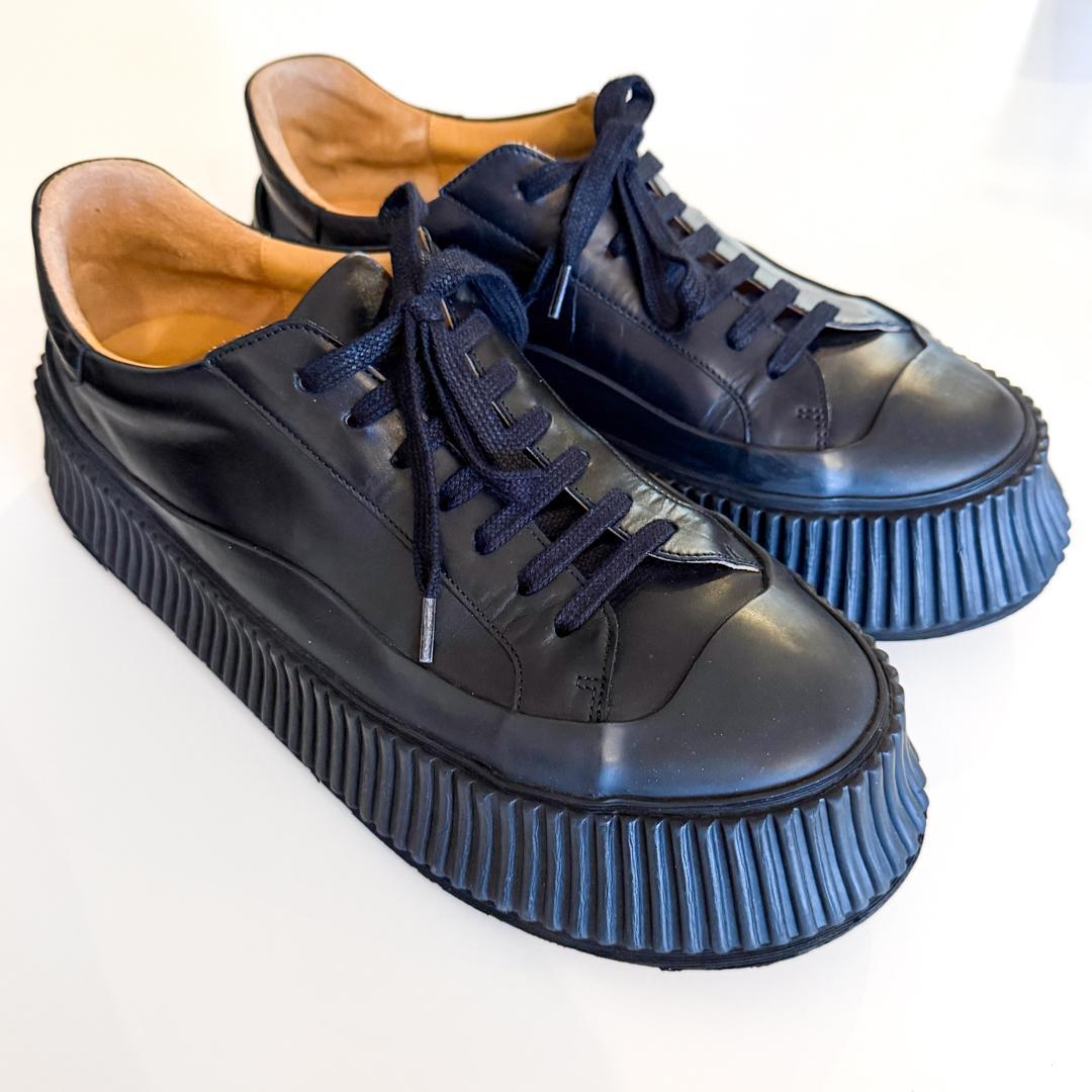 JIL SANDER 41 ブラックレザー プラットフォーム スニーカー