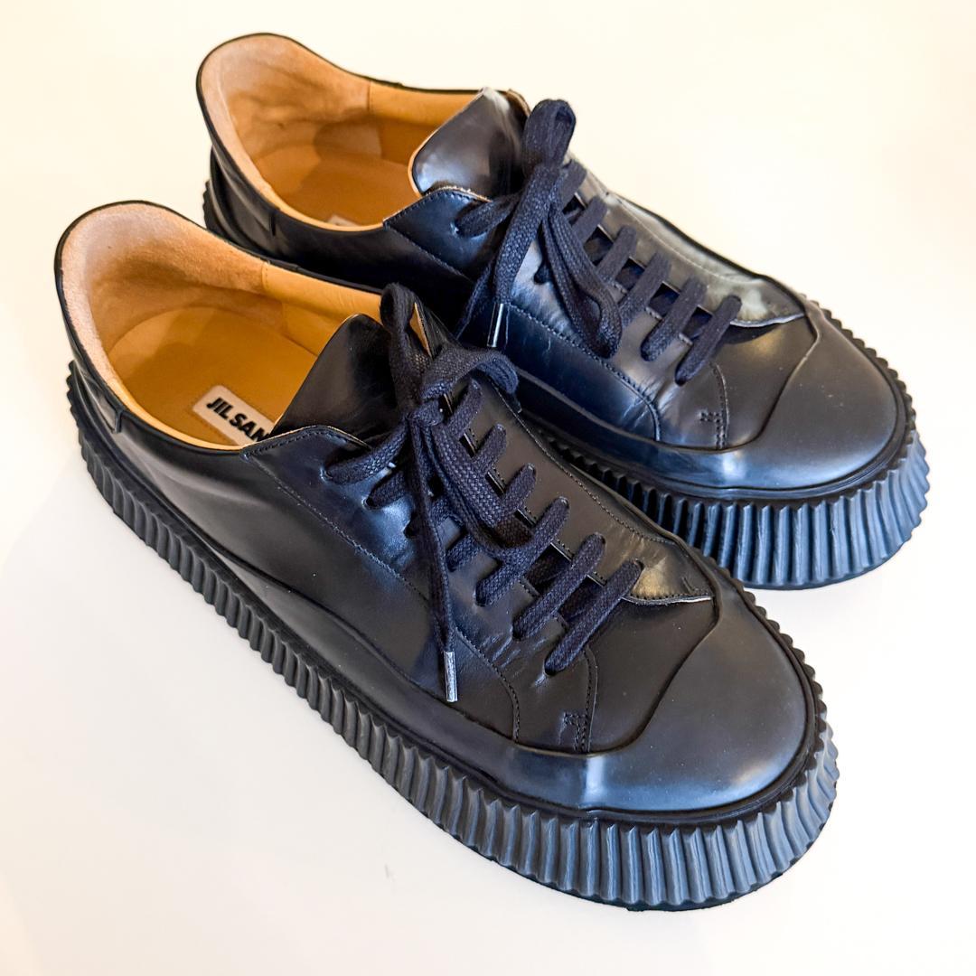 JIL SANDER 41 ブラックレザー プラットフォーム スニーカー