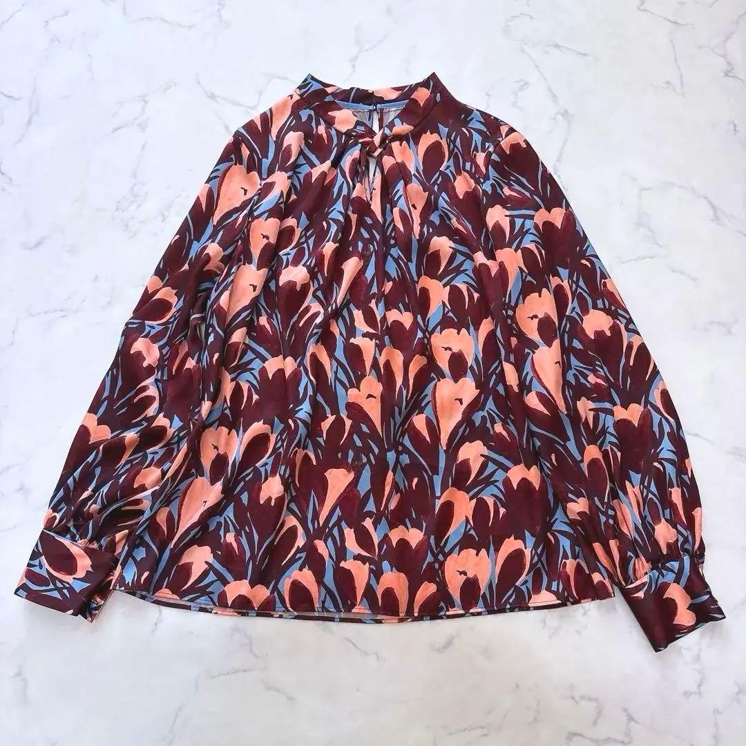 25AW ANAYI アナイ ペイントフラワープリントスリットネック ブラウス