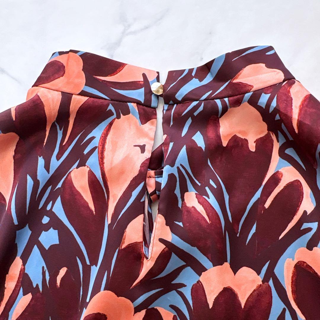 25AW ANAYI アナイ ペイントフラワープリントスリットネック ブラウス