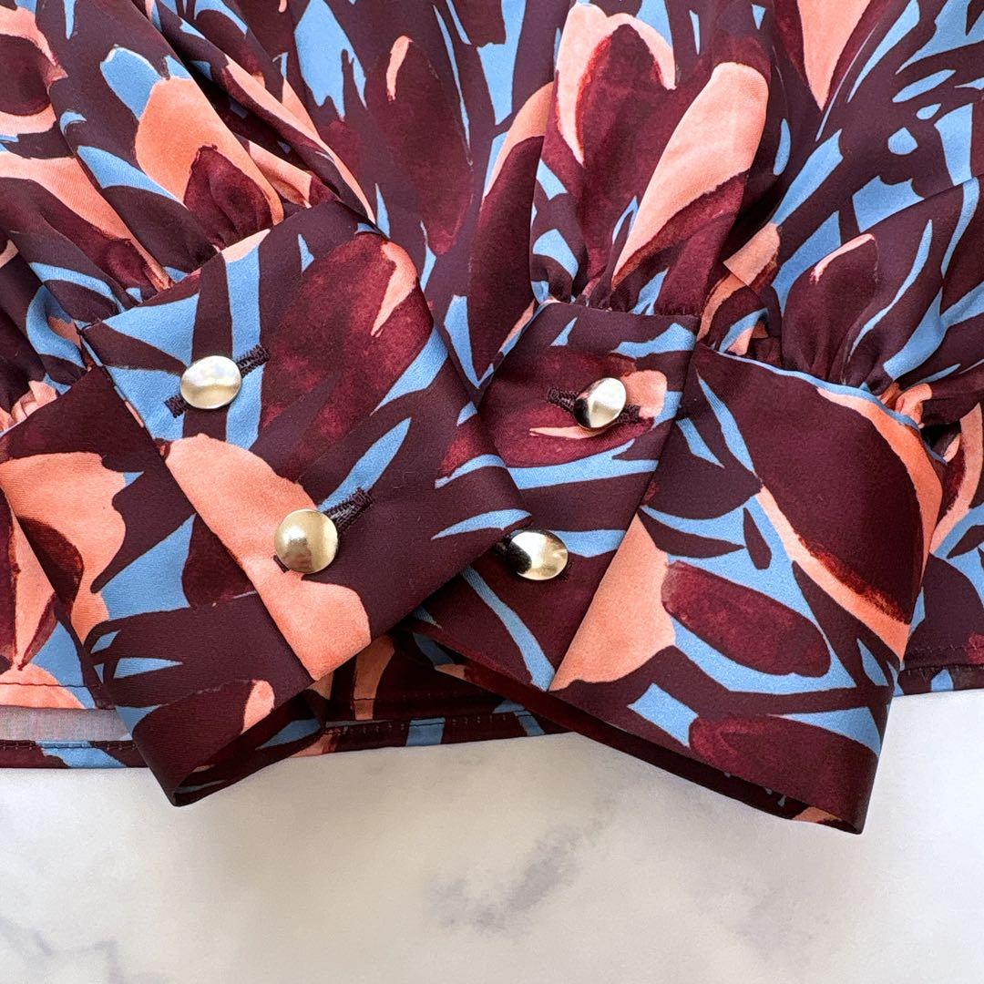 25AW ANAYI アナイ ペイントフラワープリントスリットネック ブラウス