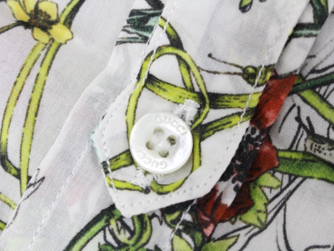 ▲美品 GUCCI/グッチ 花柄長袖シャツ フローラ　コットン ホワイト