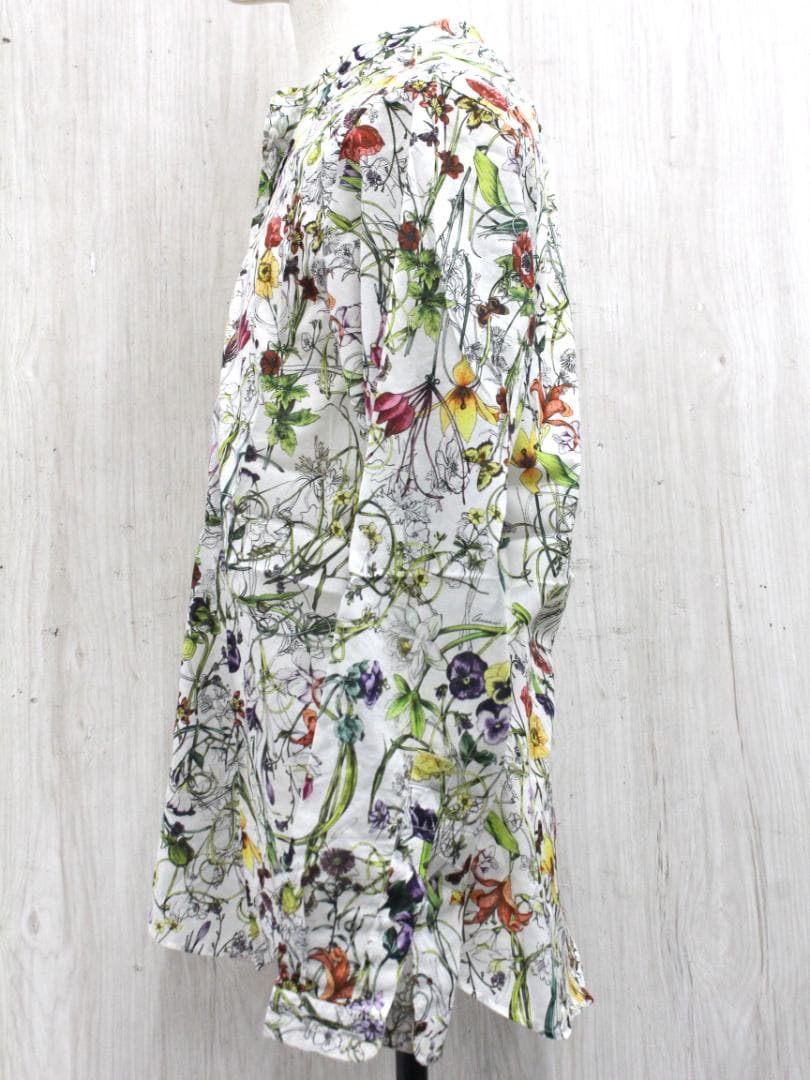 ▲美品 GUCCI/グッチ 花柄長袖シャツ フローラ　コットン ホワイト
