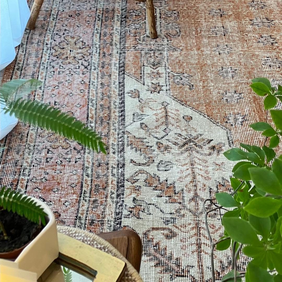 超大判157×269品メダリオン　コーラルピンク　ミルク　トルコヴィンテージラグ