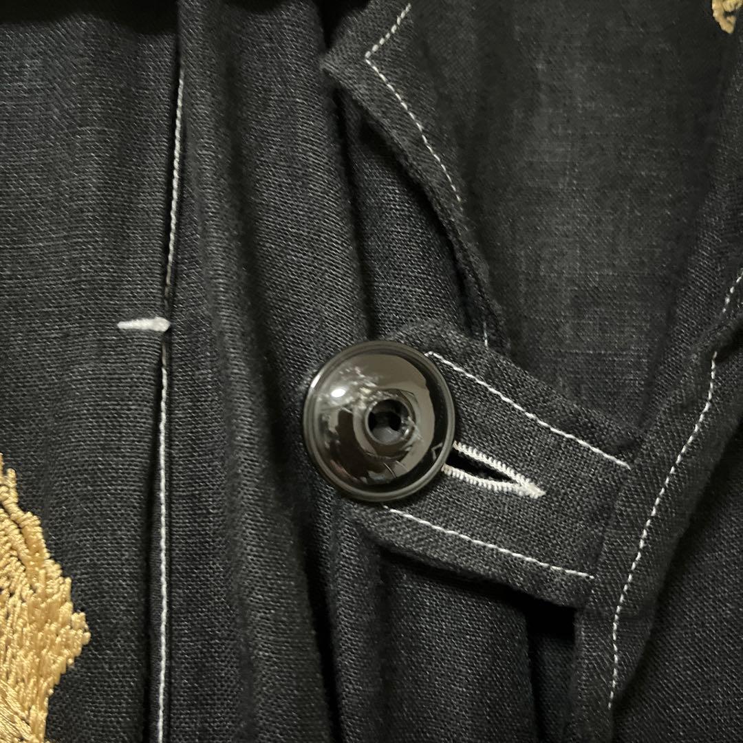 Leh レー 刺繍入り リネン ウエスタンジャケット 黒金 L