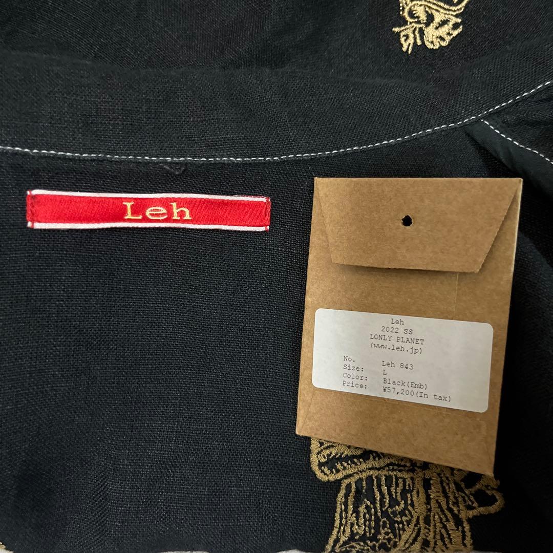 Leh レー 刺繍入り リネン ウエスタンジャケット 黒金 L