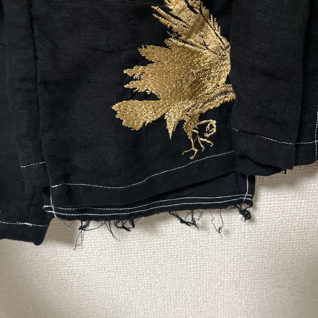 Leh レー 刺繍入り リネン ウエスタンジャケット 黒金 L