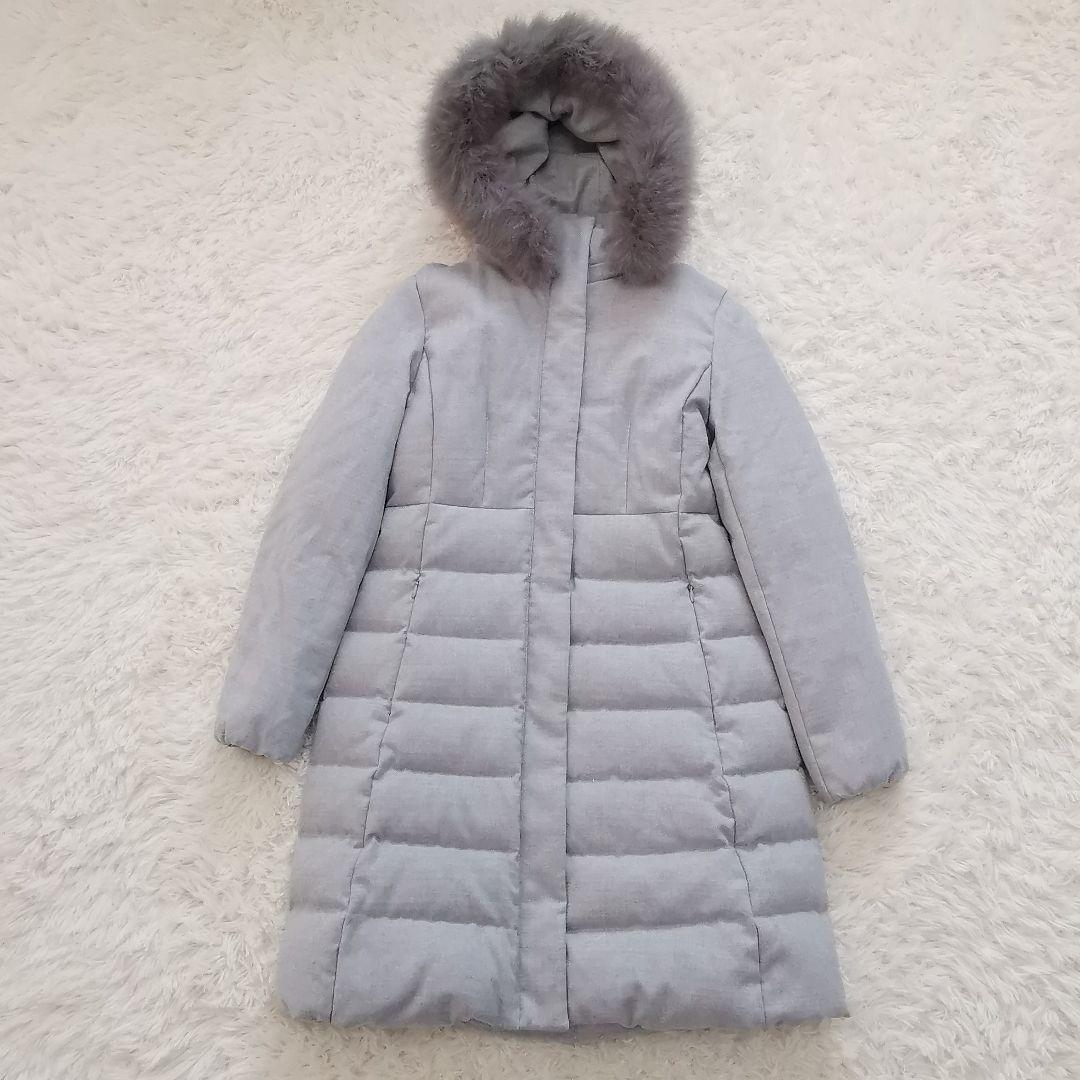 ANAYI フォックス ファー ロング ダウン コート アナイ ライトグレー M