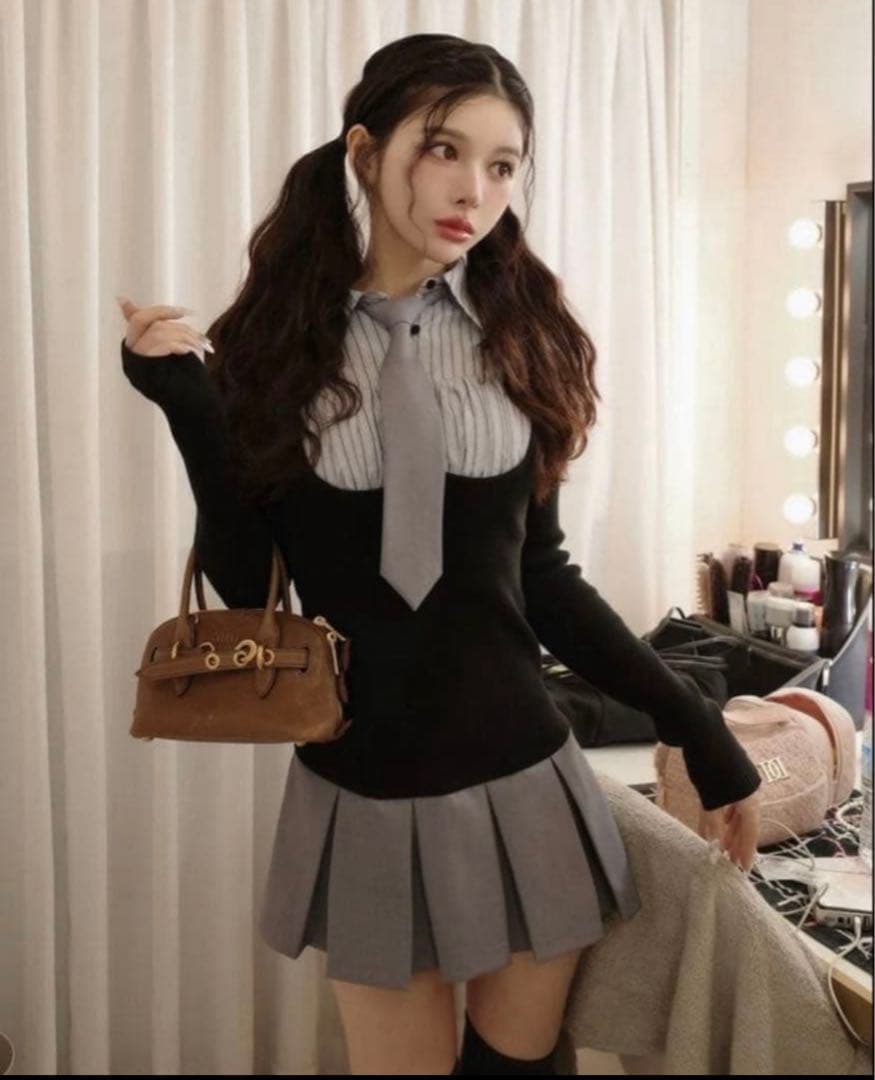 Darich ダーリッチ シャツドッキングニットミニワンピース FL