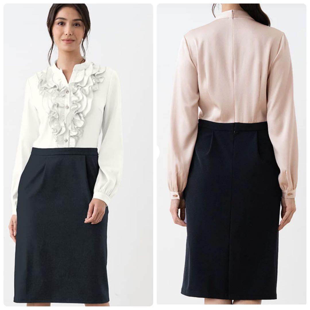 elmone様現行✨ケイミー　通年素材　サテンフリルワンピース　ストレッチサテン