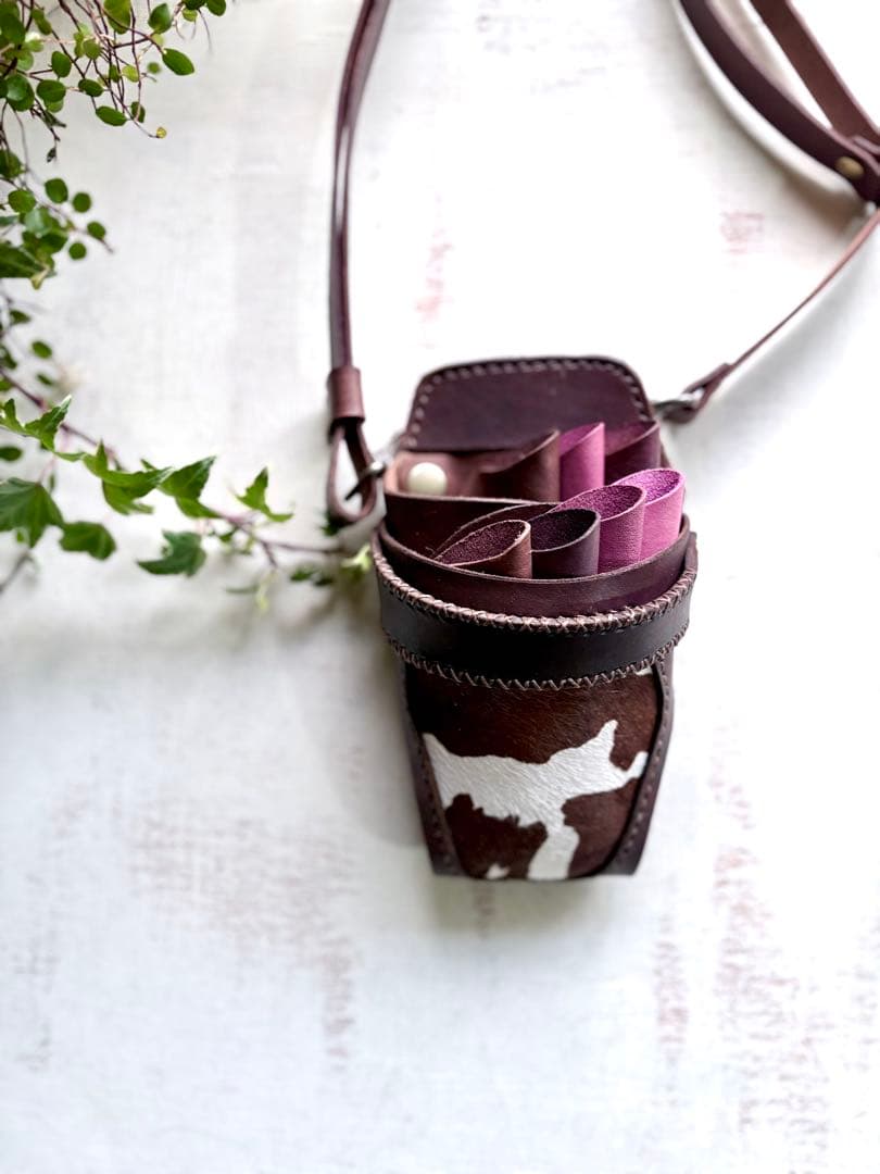 手染めブラウン、ハラコカウのシザーケース