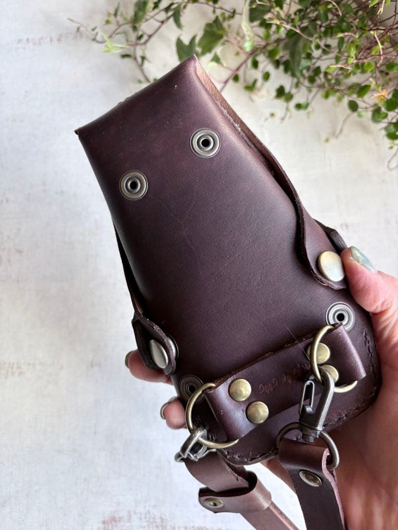 手染めブラウン、ハラコカウのシザーケース