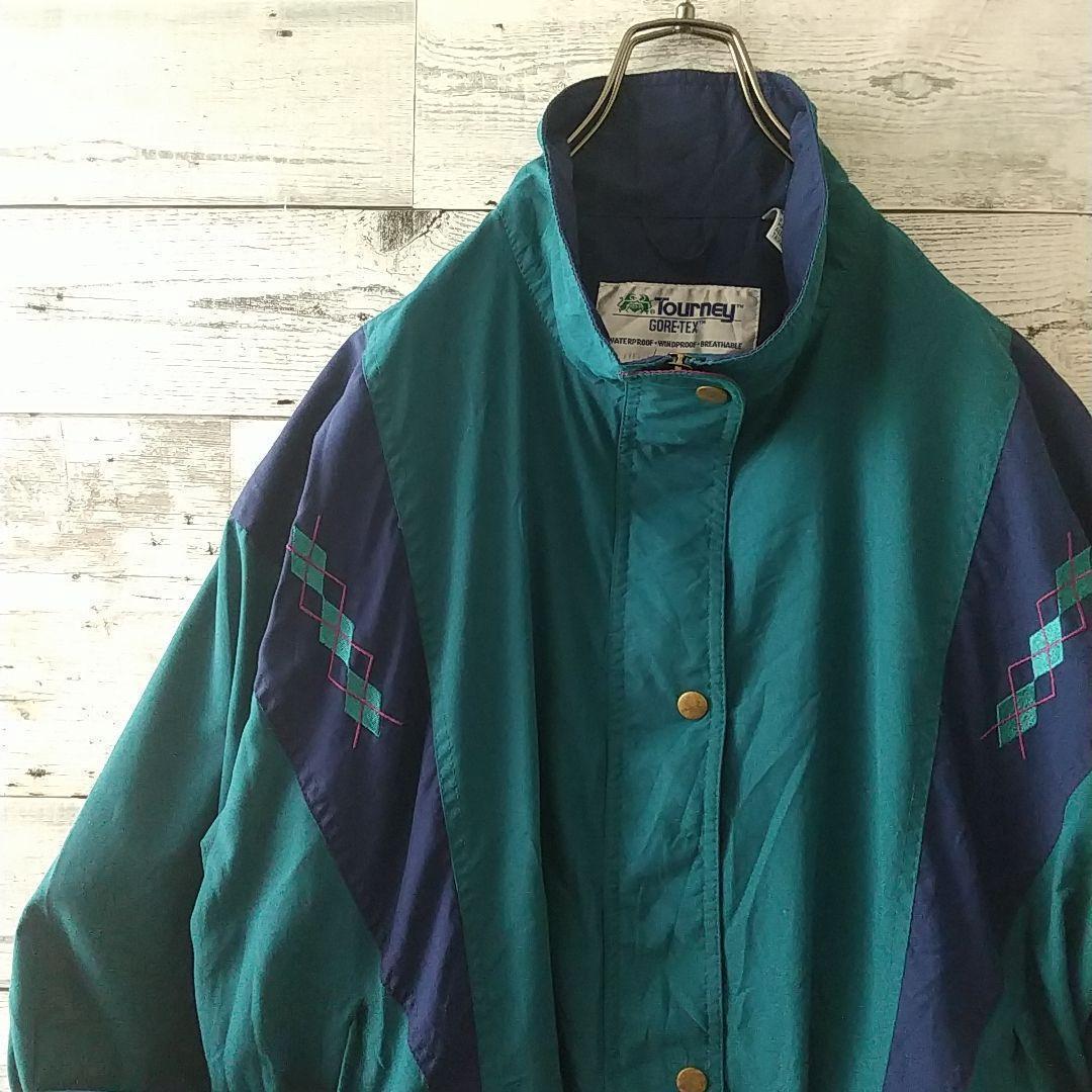 好配色☆ワンポイント刺繍 アーガイル柄 バイカラー ゴアテックス ジャケット