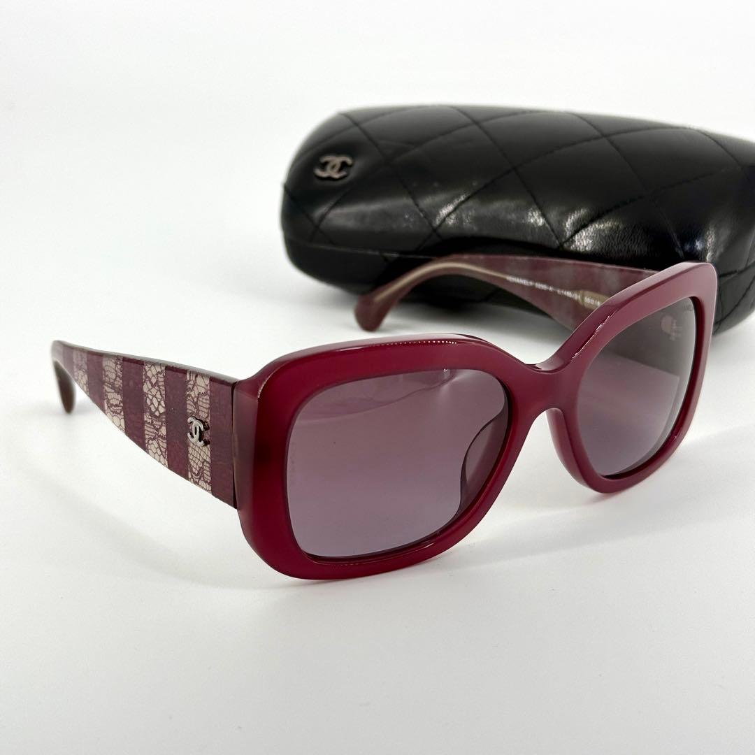 CHANEL サングラス 5295-A レッド レース ストライプ ココマーク
