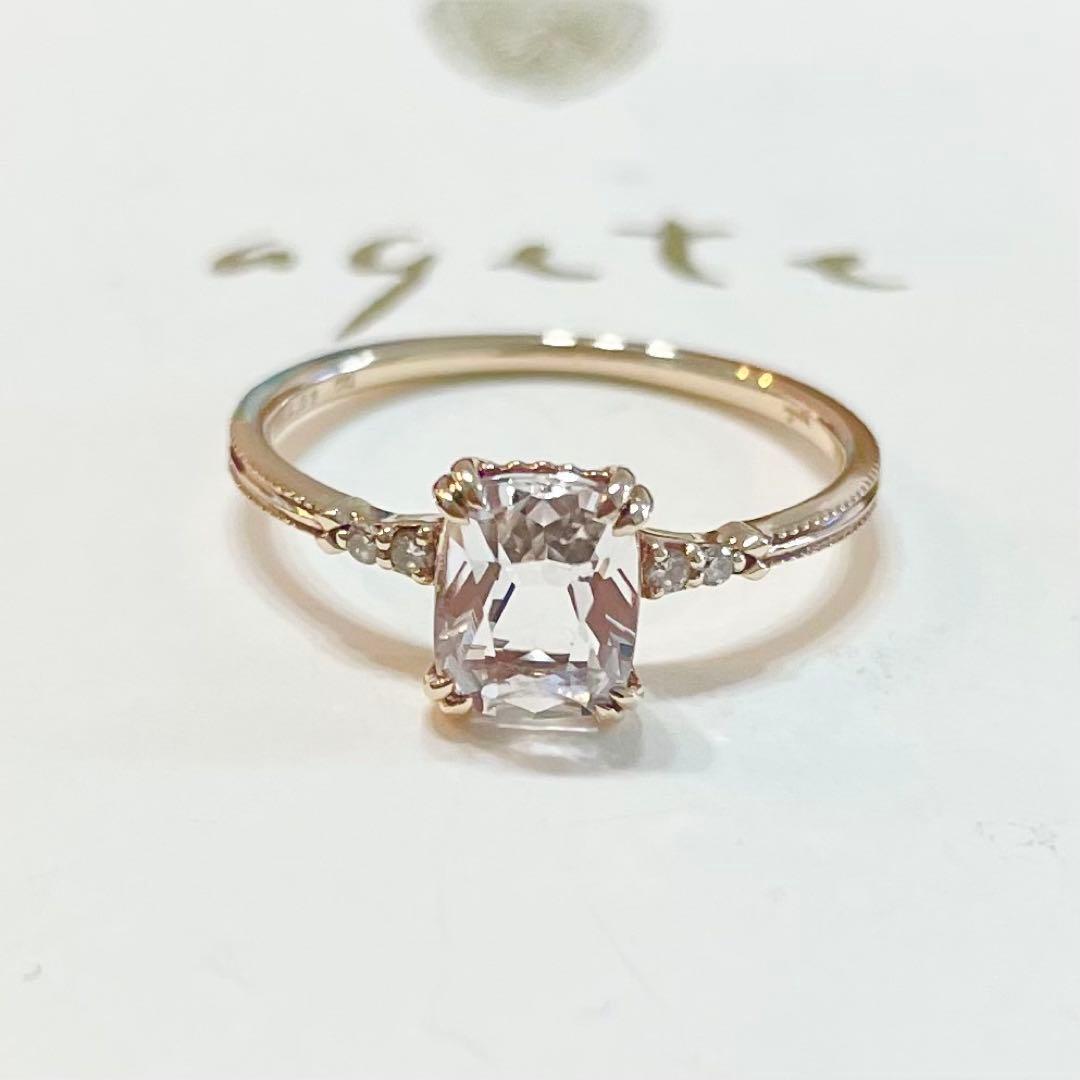 【agete】アガット K10 クォーツ ダイヤモンド リング 9号 指輪 水晶