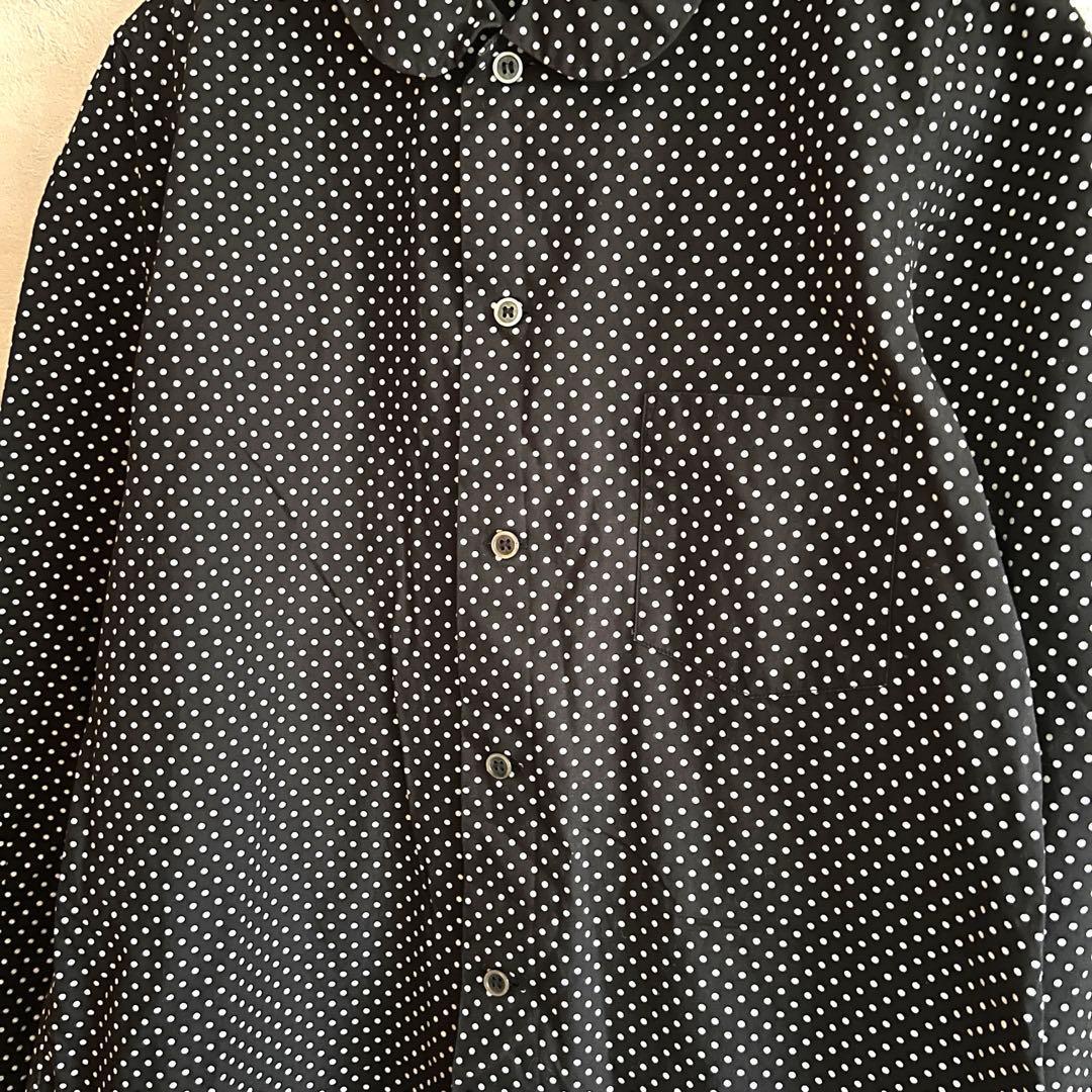 希少 08年製 ブラックコムデギャルソン ドット柄 丸襟 デザインシャツ