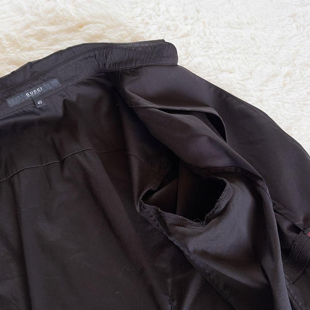 美品✨希少【グッチ】シェリーラインリボン付き長袖シャツ ロゴ刻印ボタン 黒 40