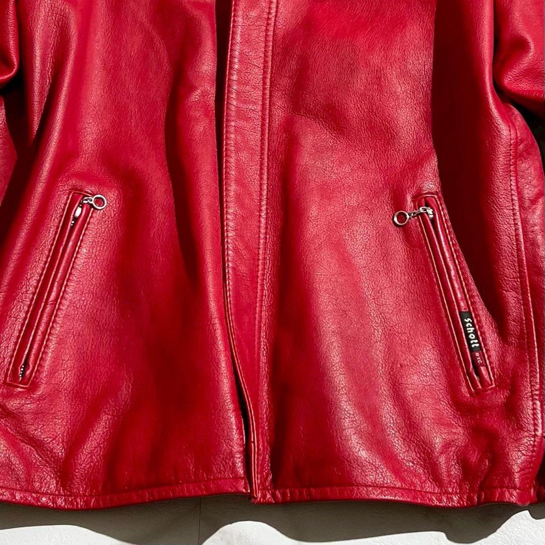 【超希少】ショット ライダースジャケット XLサイズ カウレザー チェック 赤