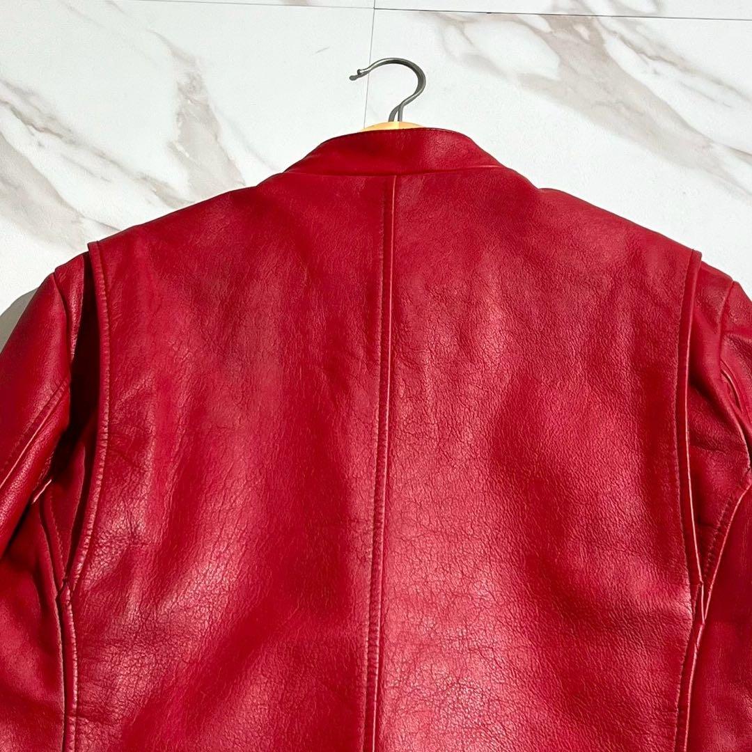 【超希少】ショット ライダースジャケット XLサイズ カウレザー チェック 赤