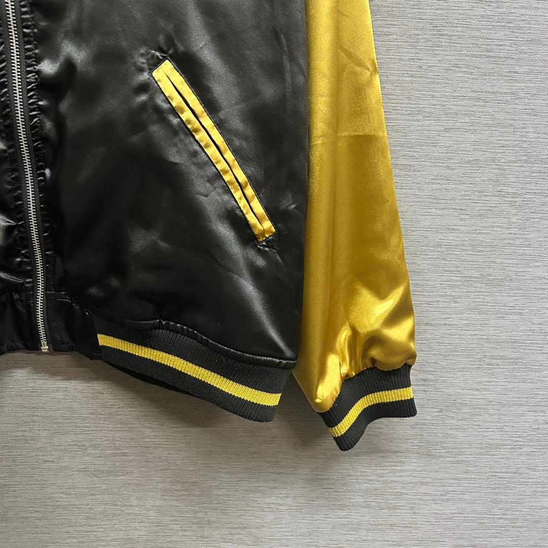 タグ付き 絡繰魂 和柄 スカジャン 月 桜 刺繍 ブラック ゴールド