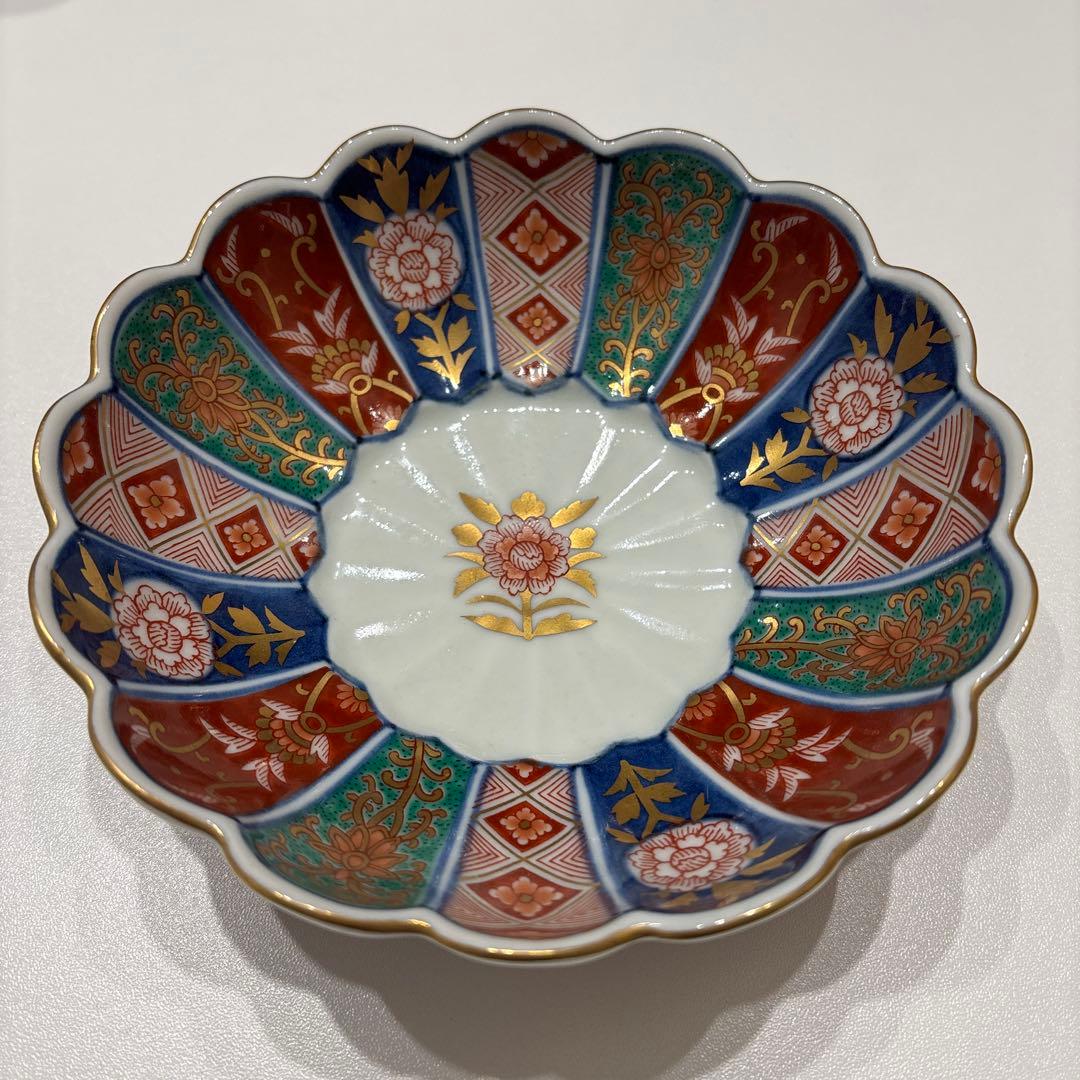 【美品】有田焼 林九郎作 色絵金彩 小鉢 10客セット 和柄 花形