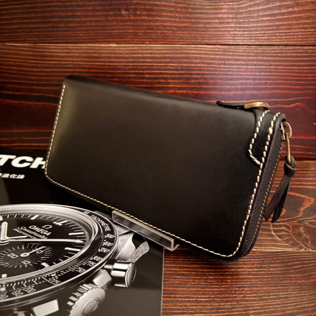 C21 栃木レザー【本革】無双 長財布 黒 Dカン YKK■ブラック バイカーズ