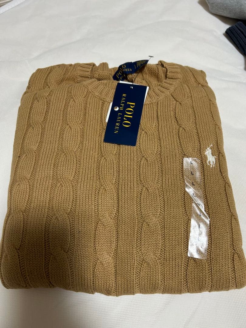 【訳あり】新品 ポロラルフローレン レディース ケーブルニット キャメル L