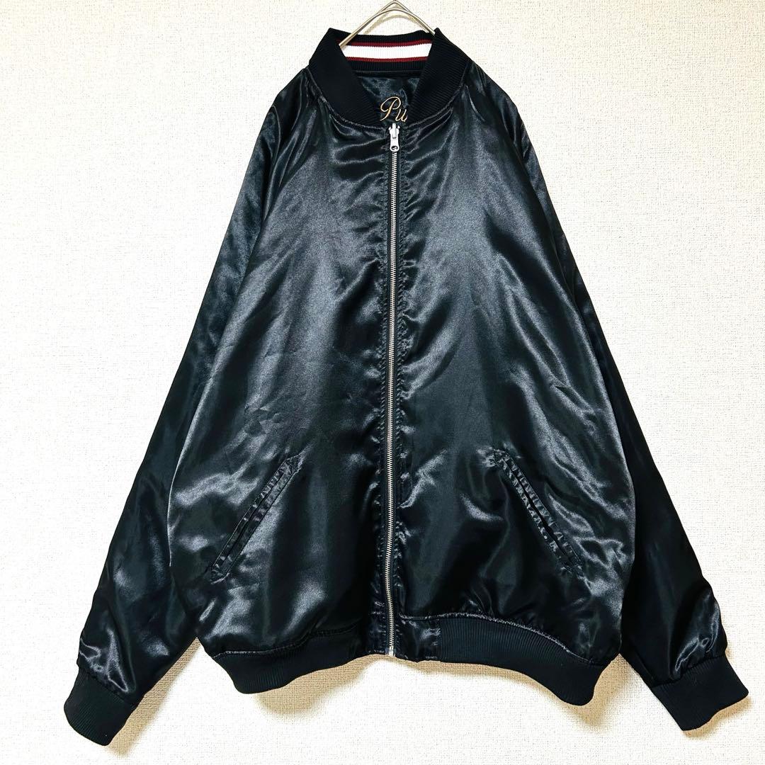 希少 XXL 抜刀娘 スカジャン リバーシブル 背面刺繍 黒 和柄 リブライン