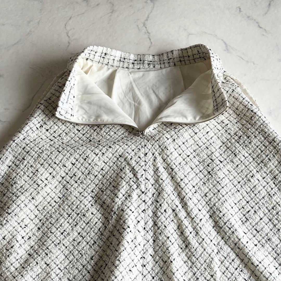 未使用級 23AW エムプルミエブラック ループチェックツイードフレアスカート