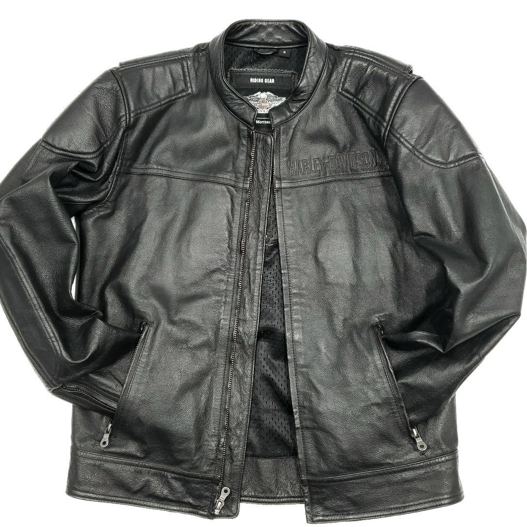 ビッグロゴ刺繍◆ハーレーダビッドソン◆L位レザーライダースジャケット黒 1055