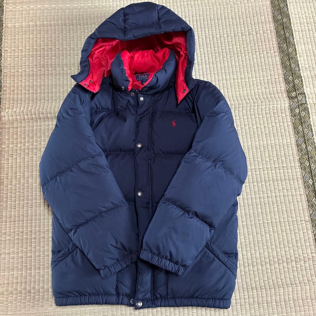 週末セール　美品✨ポロラルフローレンダウン　160 ㎝ ネイビー　裏地レッド