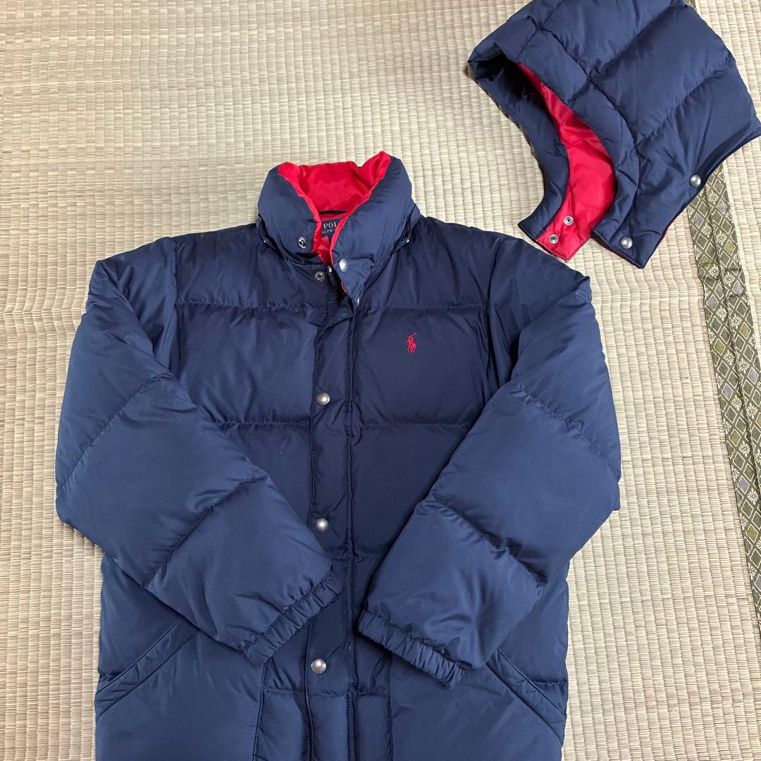 週末セール　美品✨ポロラルフローレンダウン　160 ㎝ ネイビー　裏地レッド
