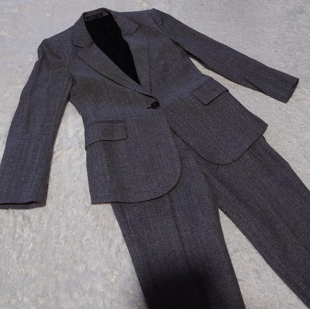 theory セオリー グレー ツイード パンツスーツ 上下 S 美品