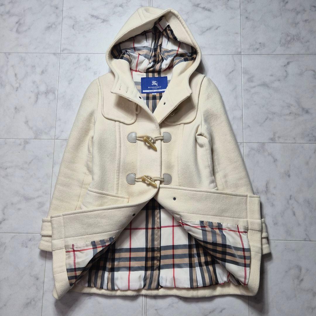 バーバリーブルーレーベル ダッフルコート メガチェック アンゴラ混 M