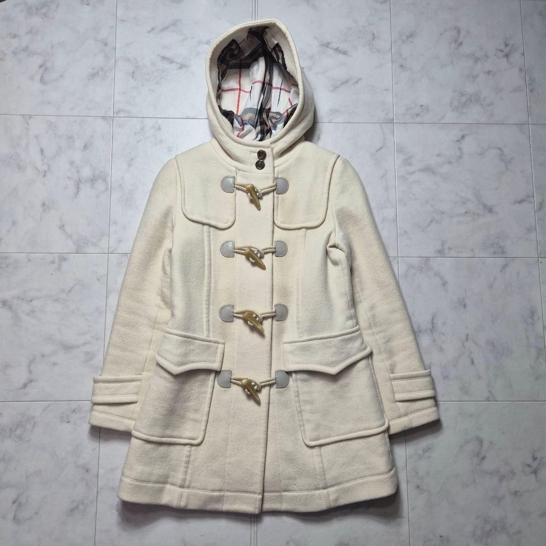 バーバリーブルーレーベル ダッフルコート メガチェック アンゴラ混 M