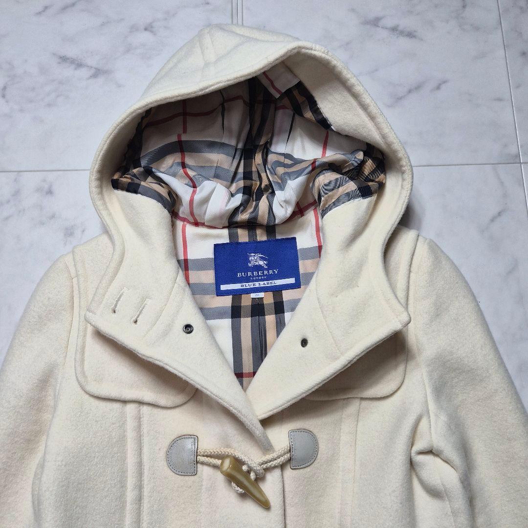バーバリーブルーレーベル ダッフルコート メガチェック アンゴラ混 M