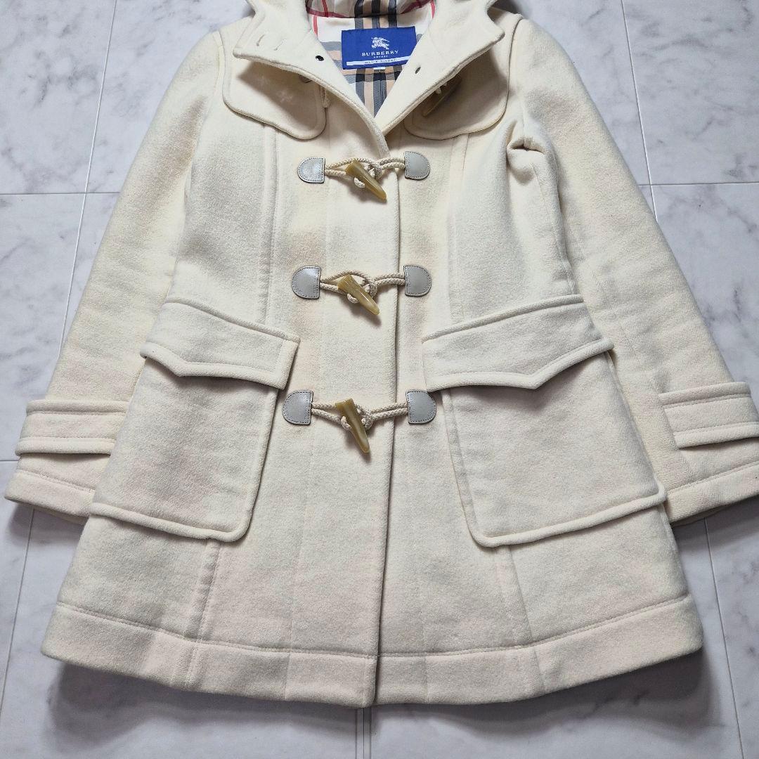バーバリーブルーレーベル ダッフルコート メガチェック アンゴラ混 M