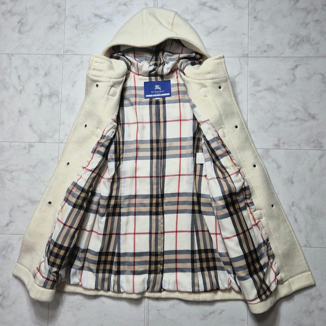 バーバリーブルーレーベル ダッフルコート メガチェック アンゴラ混 M