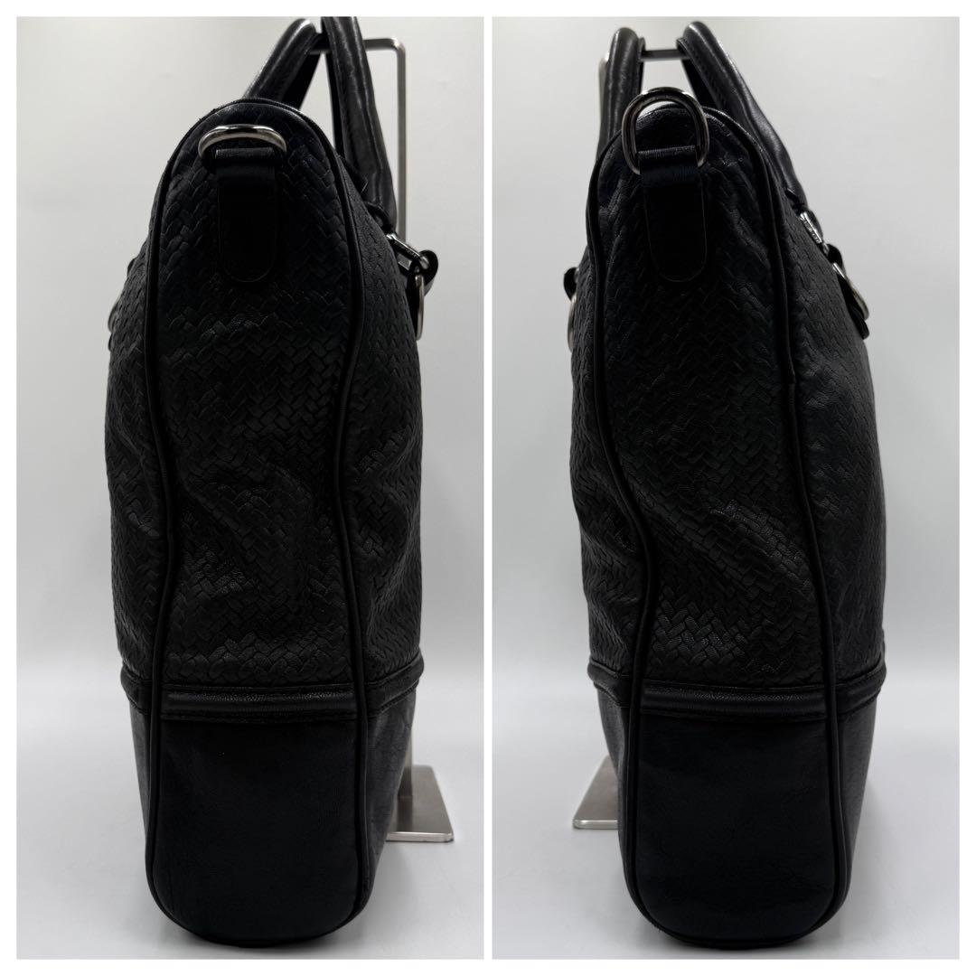 【美品】ジョルジオアルマーニ トートバッグ メッシュデザイン A4可 レザー 黒