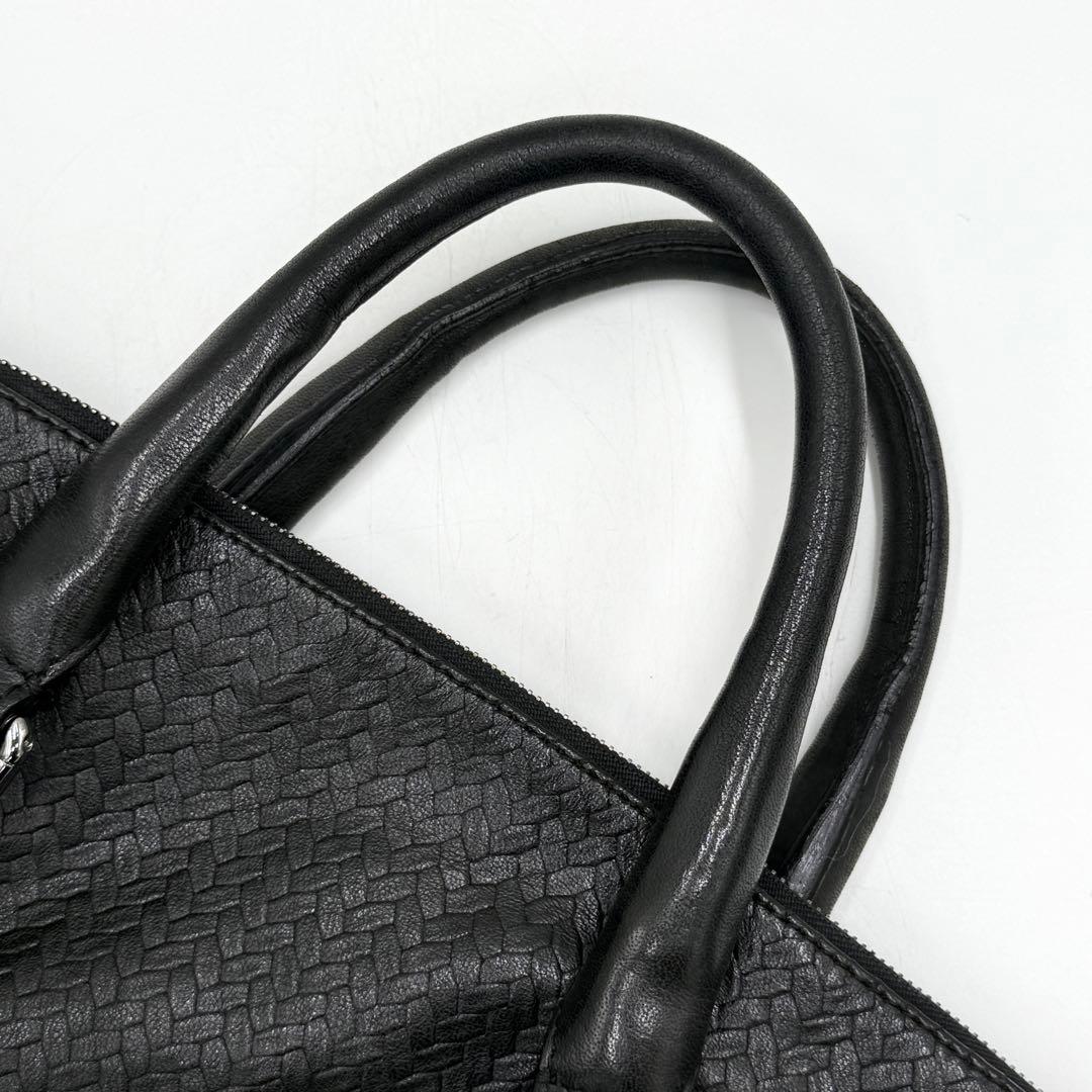 【美品】ジョルジオアルマーニ トートバッグ メッシュデザイン A4可 レザー 黒