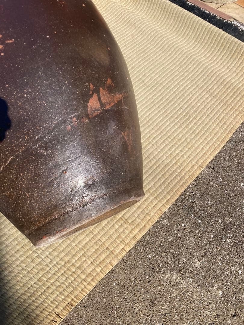 【存在感抜群】 古い甕 貯蔵壺 古民具 時代物 陶器 ごげ茶59センチ。