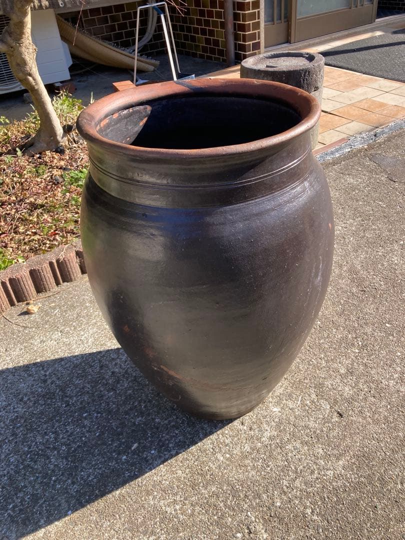 【存在感抜群】 古い甕 貯蔵壺 古民具 時代物 陶器 ごげ茶59センチ。